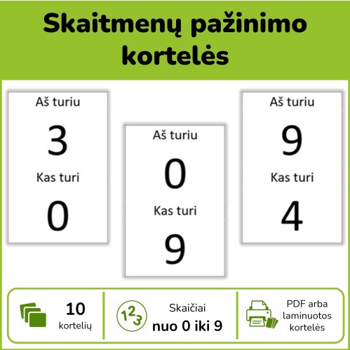 Skaičiai nuo 0 iki 9 | Aš turiu... Kas turi...? (Nr. P41)